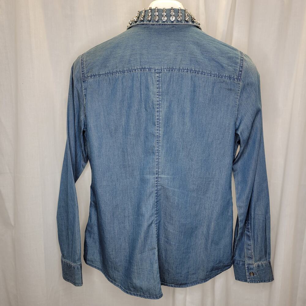 MICHAEL Michael Kors Denim Button Up w/ Jeweled Collar, M - Picture 9 of 10